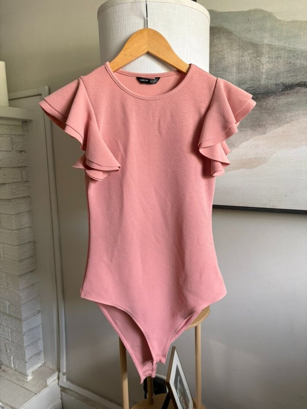 Pink Ruffle Sleeve Bodysuit Workwear Top